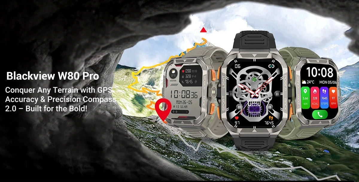 Reloj inteligente Blackview W80 Pro con pantalla de 1,91" y linterna LED para hombre