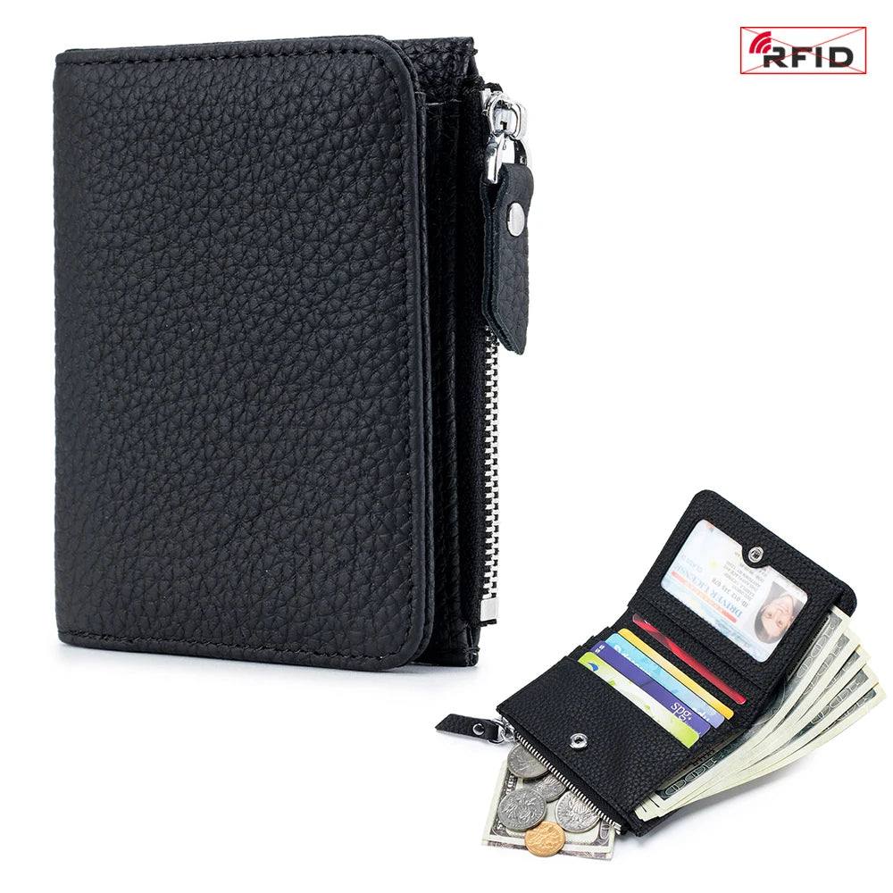 Cartera Corta Cuero Genuino - Estilo Japonés RFID