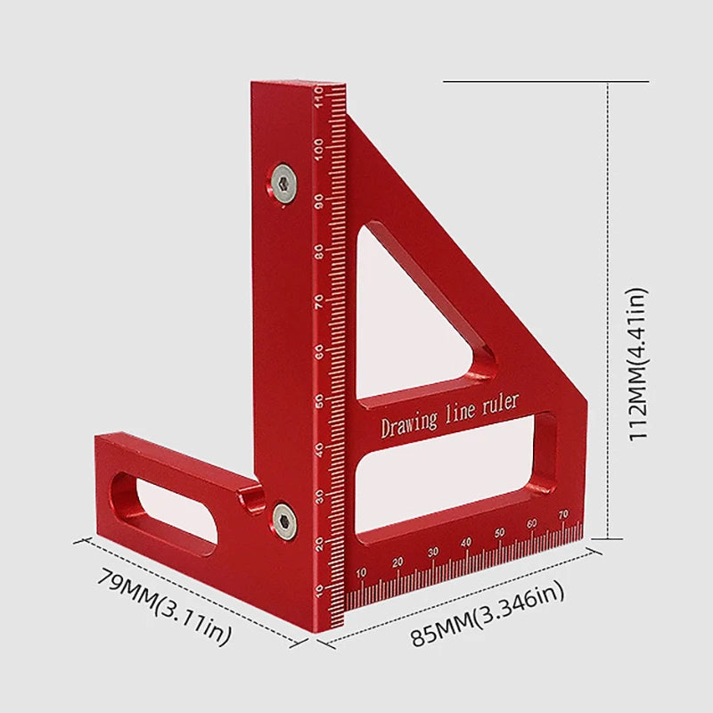 Escuadra y Transportador para Carpintería – Regla Triangular de Aleación de Aluminio
