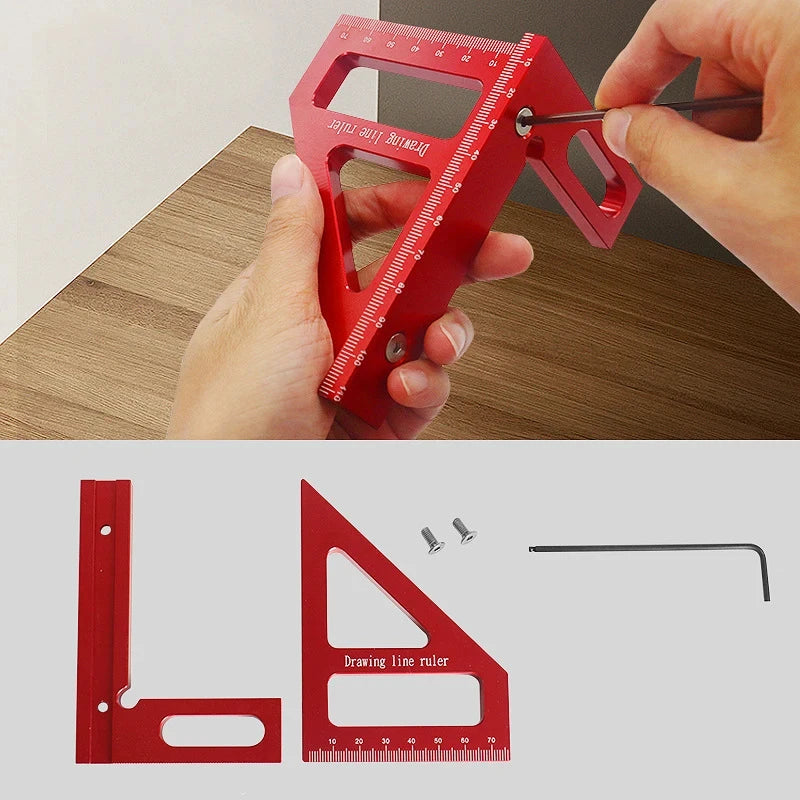 Escuadra y Transportador para Carpintería – Regla Triangular de Aleación de Aluminio
