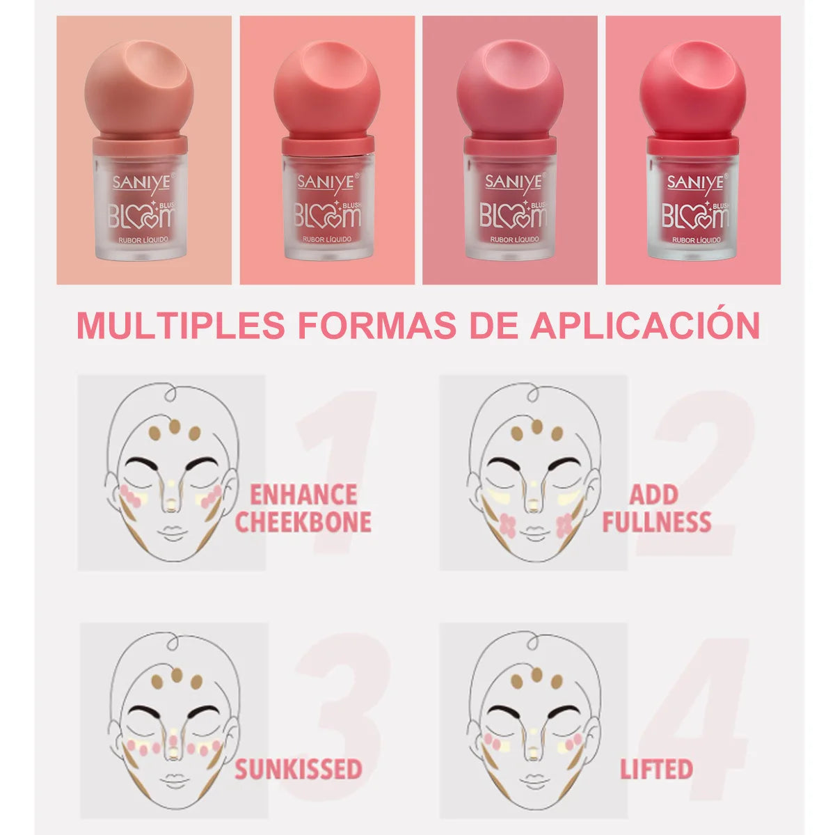 💖 Rubor SANIYE® con Pincel Integrado – 6 Tonos Naturales