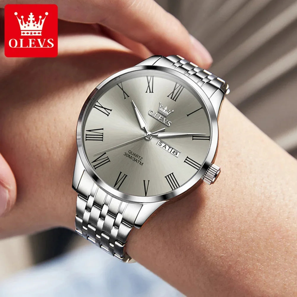 Reloj OLEVS de acero inoxidable para hombre, estilo empresarial minimalista, de lujo,