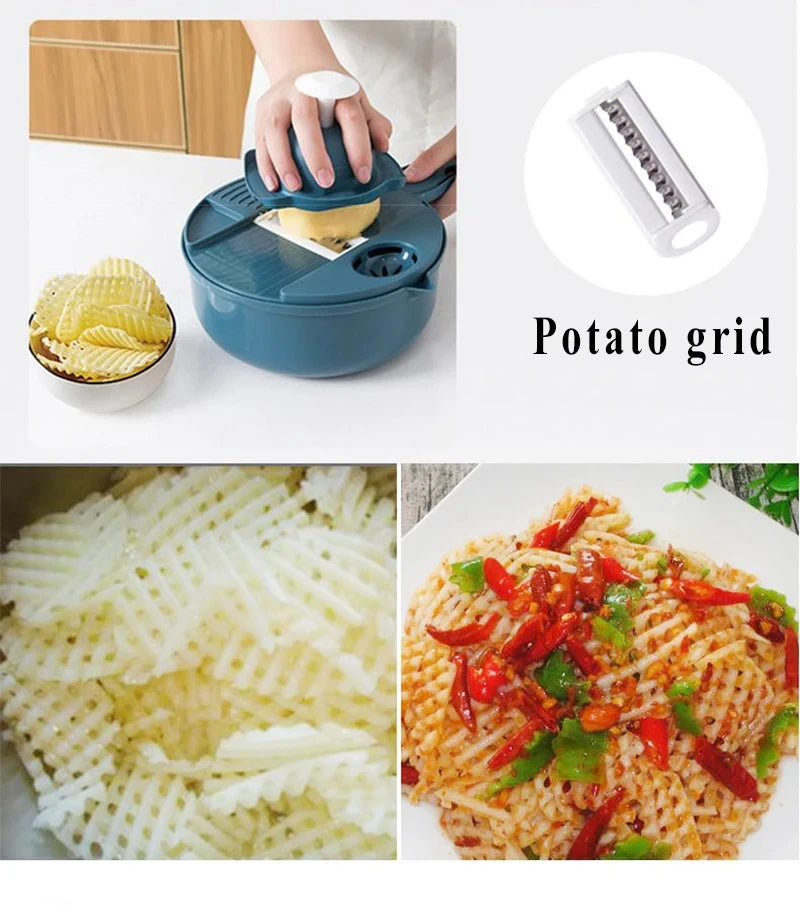 Cortador de verduras 9 en 1, patatas multifuncionales, cortador manual, rallador, utensilios de cocina, herramientas