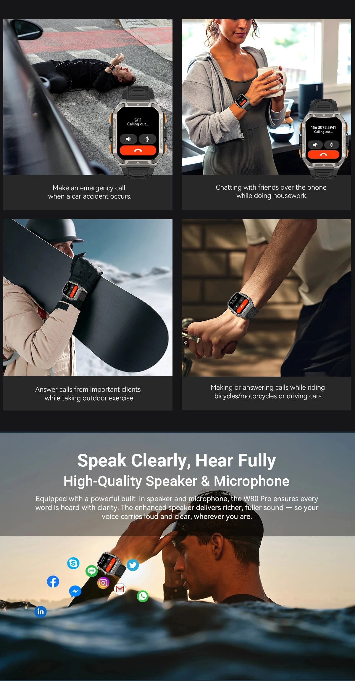 Reloj inteligente Blackview W80 Pro con pantalla de 1,91" y linterna LED para hombre