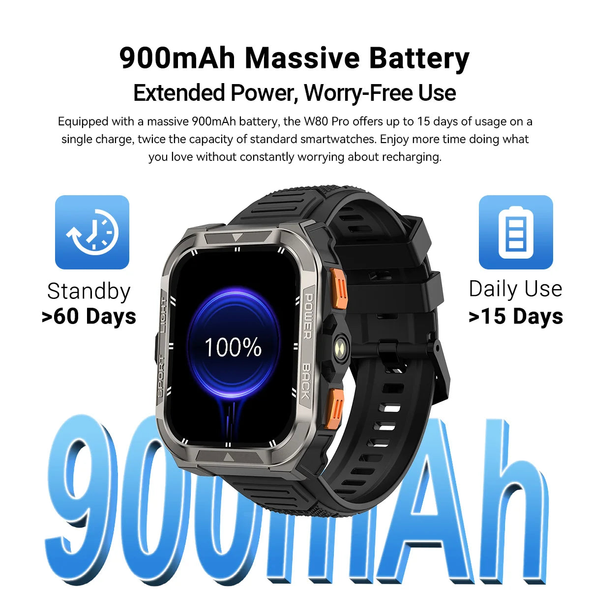 Reloj inteligente Blackview W80 Pro con pantalla de 1,91" y linterna LED para hombre