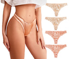 abandi Womens Satin Thongs Silk Feeling Bikini Briefs Underwear Ruched G-String Thong Panties 4 PackPink 002 Size S