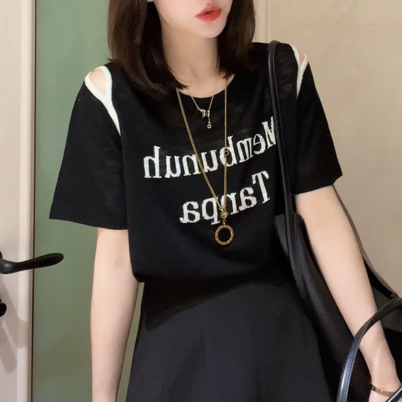 Fruit Pattern Letter Print Fun Short Sleeve T-Shirt for Women