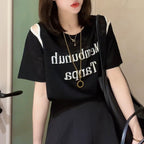 Fruit Pattern Letter Print Fun Short Sleeve T-Shirt for Women