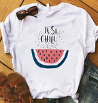 Fruit Pattern Letter Print Fun Short Sleeve T-Shirt for Women