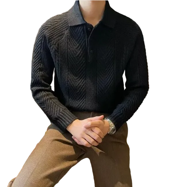 Men's Thermal Knit Polo Sweater