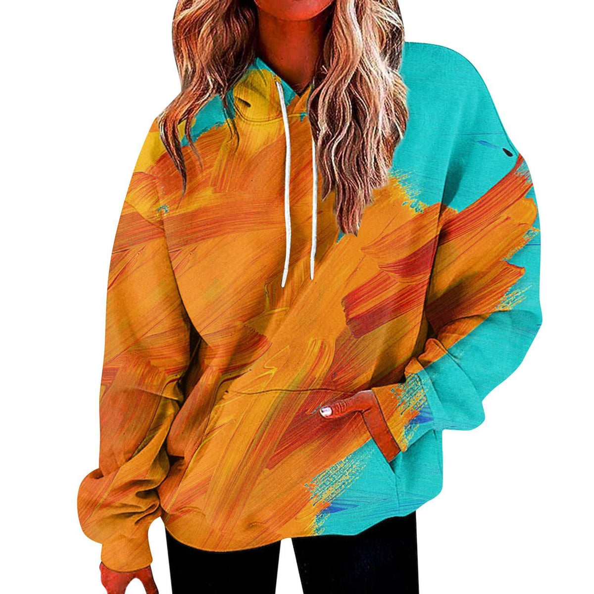 GOFULY Oversized Hoodies For WomenVintage Sweatshirt Women Fall Drawstring Loose Fit Plus Size Hoodies Pullover Graphic Long Sleeve Tops 2024 Winter Tie Dye Cute Outfits With Pockets Cyan L
