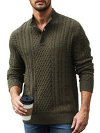 Suvifuly Mens Stand Collar Pullover Sweater Slim Fit Button Casual Knitted Sweaters Twisted Thermal Fashion Henley Sweater Army Green