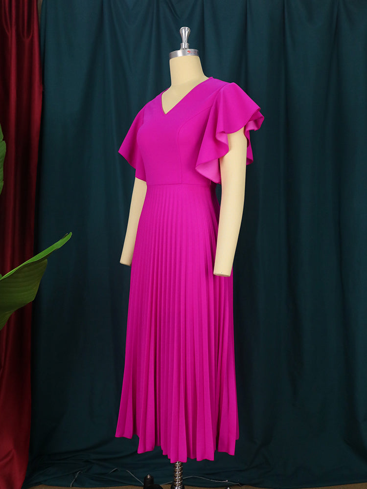 Plus Size Ruffle Sleeve V-Neck A-Line Summer Dress