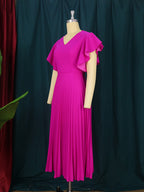 Plus Size Ruffle Sleeve V-Neck A-Line Summer Dress