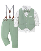 ZOEREA Toddler Baby Boy Suit Formal Wedding Outfits Gentleman Clothes Long Sleeve Shirt + Suspender Pants + Bowtie 1-5T Light Green