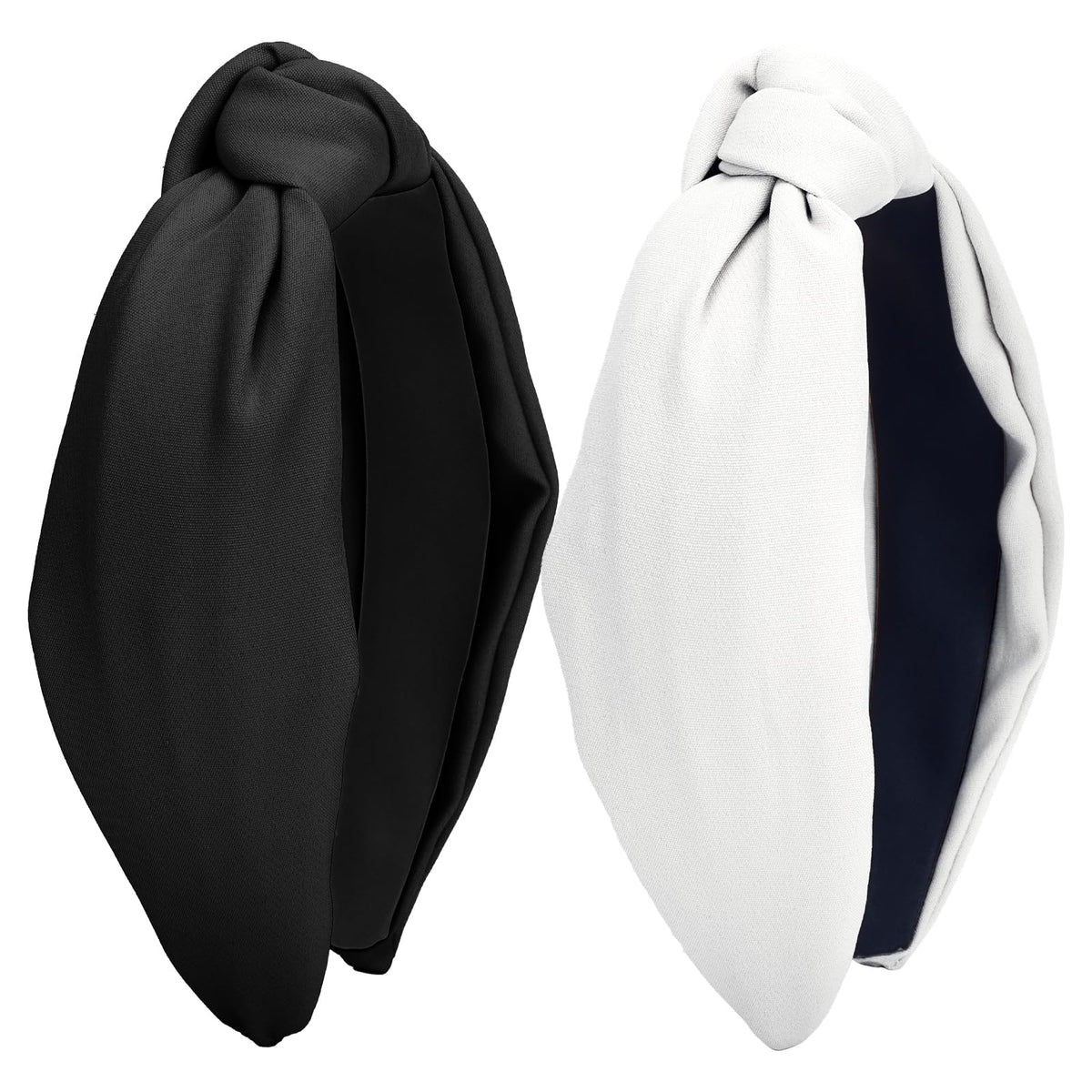 2 Pack Knotted Headbands - Wide Black and White Hair Bands Non-Slip Fashion Cloth Hair Accessories for Women Girls Diademas Coreanas Para Mujer Gifts
