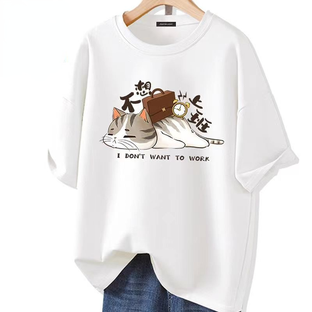 Kawaii Cat Graphic Oversized Cotton T-Shirt for Summer