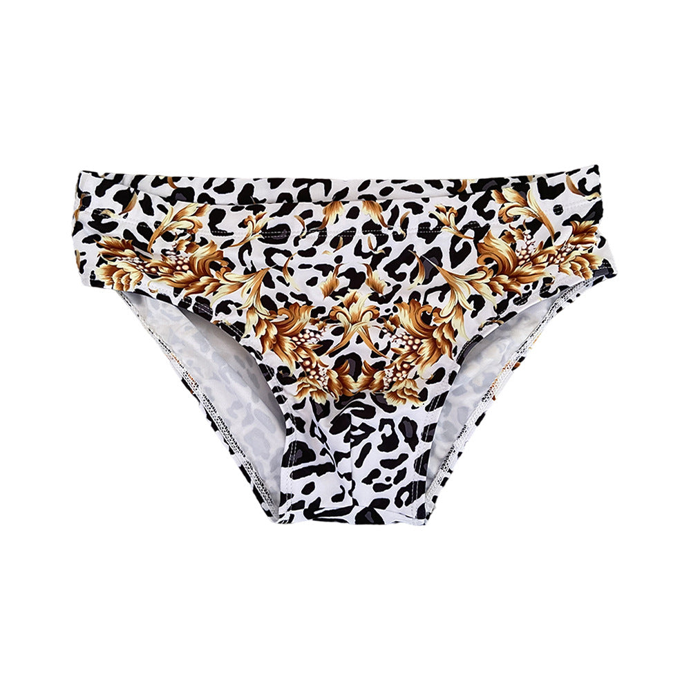 Leopard Print Men's Low Waist Fitness Swim Trunks