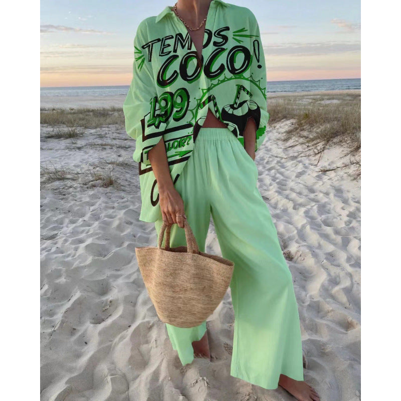 Loose Slimming Mid-length Long Sleeve Lapel Shirt Outfit