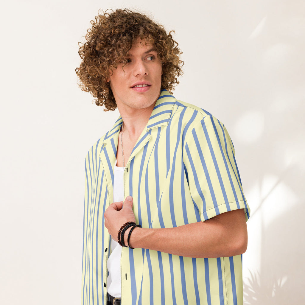 Mellow Yellow & Marlin Blue Striped Button-Down Camp Shirt