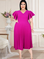 Plus Size Ruffle Sleeve V-Neck A-Line Summer Dress