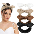 4PCS Knotted Bow Headbands for Women Girls Non Slip Wide Head Bands Top Knot Hairbands for Yoga Workout Brown Black White Headband Turban Headwrap Hair Accessories for Women