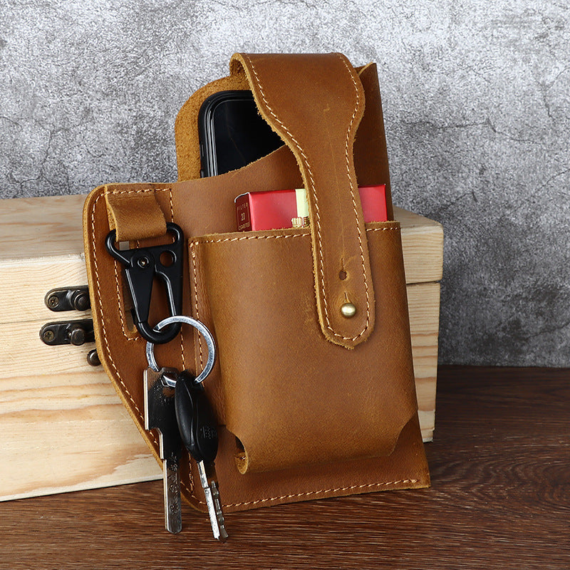 Bolsa retro de cuero para hombre con cinturón colgante para teléfono