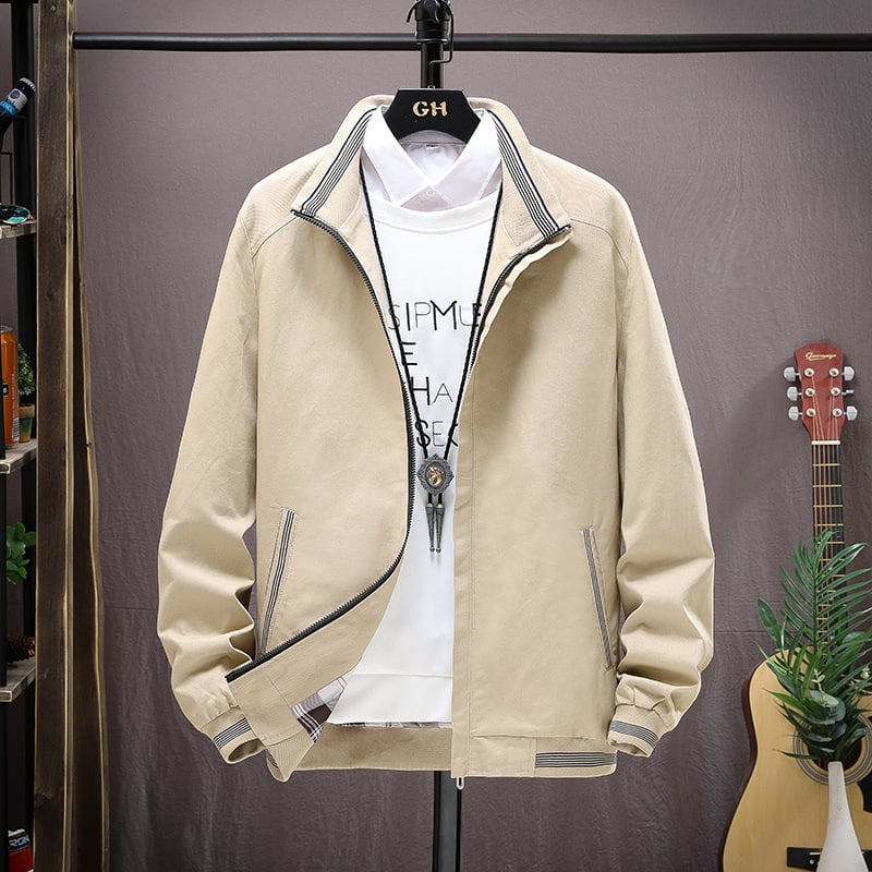 Men's Casual Stand Collar Cotton Jacket for Spring/Autumn