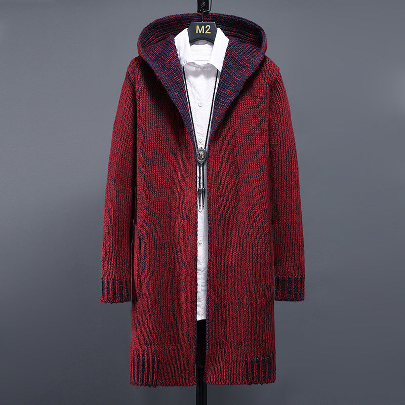 Men's Casual Hooded Loose Knit Cardigan Sweater