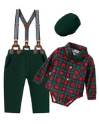 ZOEREA Baby Boy Suit Gentleman Outfit Clothes Set Infant Tuxedo Long Sleeve Dress Shirt+Suspender Pants+Bowtie+Beret Hat