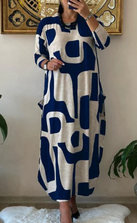 Long Sleeve Printed Dress with 3D Floral Design (One Piece)