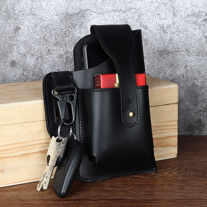 Bolsa retro de cuero para hombre con cinturón colgante para teléfono