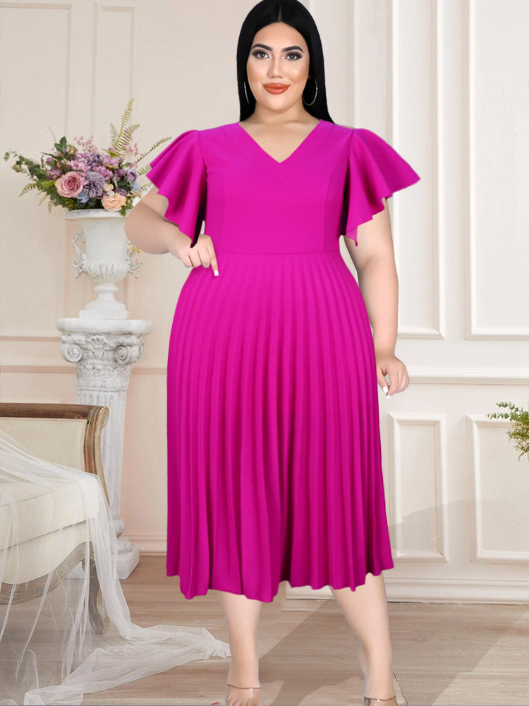 Plus Size Ruffle Sleeve V-Neck A-Line Summer Dress