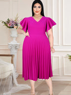 Plus Size Ruffle Sleeve V-Neck A-Line Summer Dress