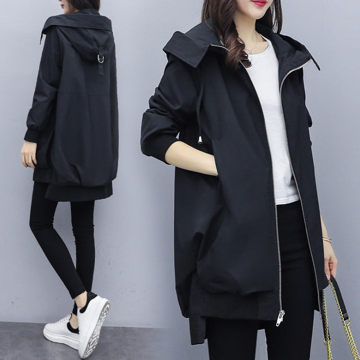 Casual Hooded Mid-Length Trench Coat