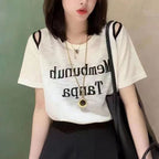 Fruit Pattern Letter Print Fun Short Sleeve T-Shirt for Women