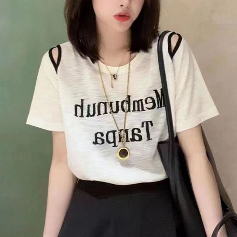 Fruit Pattern Letter Print Fun Short Sleeve T-Shirt for Women