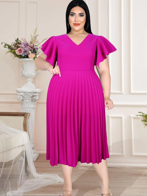 Plus Size Ruffle Sleeve V-Neck A-Line Summer Dress