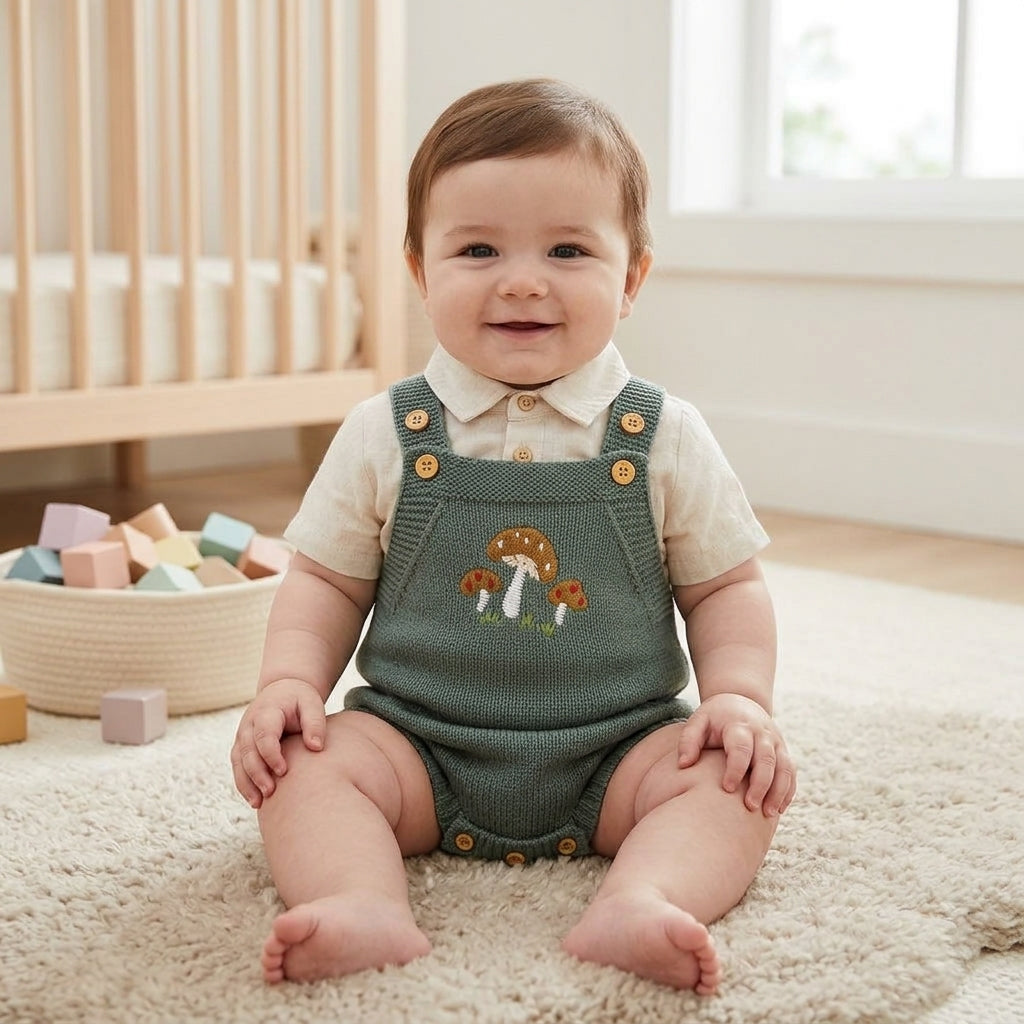 Beziun Newborn Baby Knitted Sleeveless Romper 𝐌ushroom Embroidered Bodysuit Sweater Clothes Summer (Green 0-3 Months)