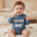 Ursobutegl Newborn Baby Boys Romper Sweatshirt Lover Boy Letter Embroidery Bodysuit Sweater Valentines Day Outfit Clothes (Blue 0-3 Months)