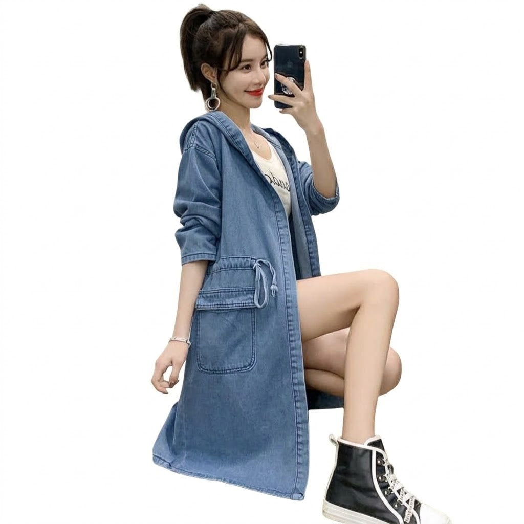 Women's Mid-length Hooded Cardigan Trench Coat